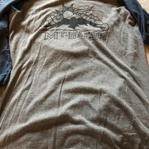 Mt Baker Vintage t-shirt 3/4 sleeve blue and grey